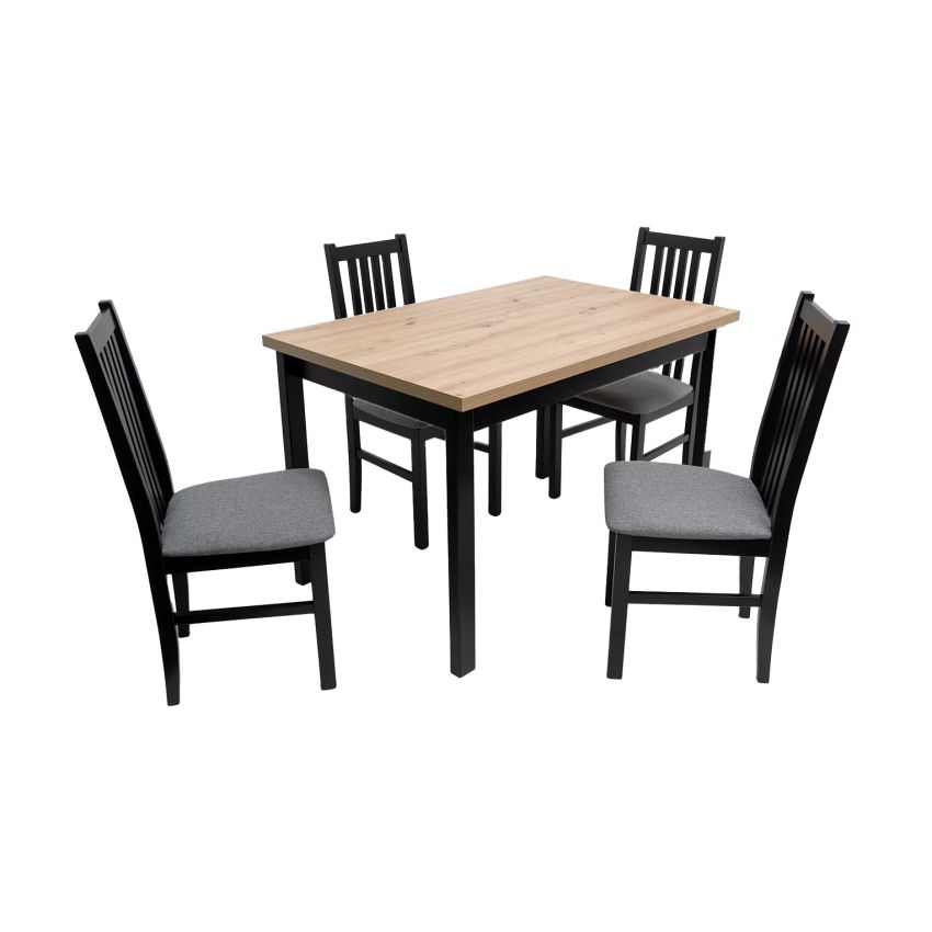 Set masa MB-13 (Alba 1s) negru/stejar artizan, cu 4 scaune S-38 (ontika1) C90