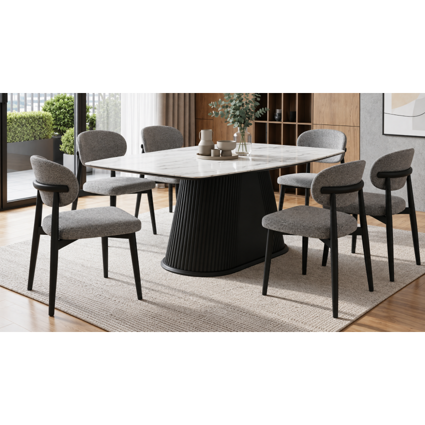 Set masa Bond cu 6 scaune tapitate, 160x90cm, crem