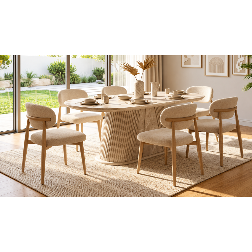 Set masa Bond cu 6 scaune tapitate, 160x90cm, crem